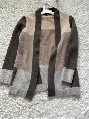 Charter Club Brown, Taupe & Light Gray Colorblock Open-Front Cardigan